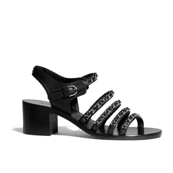 Chanel 2020 Interlocking CC Chain Logo Calfskin Sandals - Picture 1 of 16